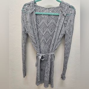 Grey adorable tie waist hooded cardigan